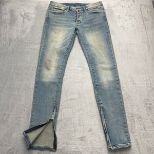 MNML Stretch Denim Light Wash Zipper Cuff Jeans Mens‎ Size 31 Measure (32x34)